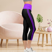 Personalisierte Cat Mama Vibes on Lila Black Strip Capri Leggings