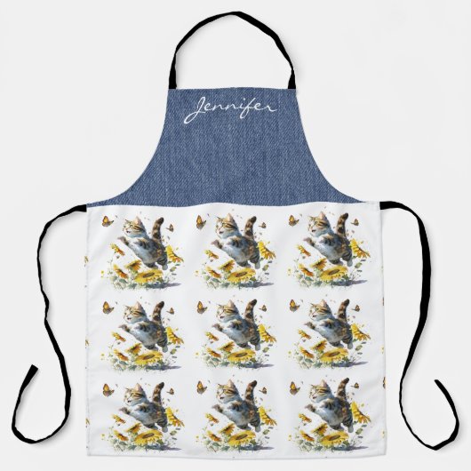 Personalisierte Cat-Sonnenblumen-Multimedia-Schürz Schürze (Vorderseite)