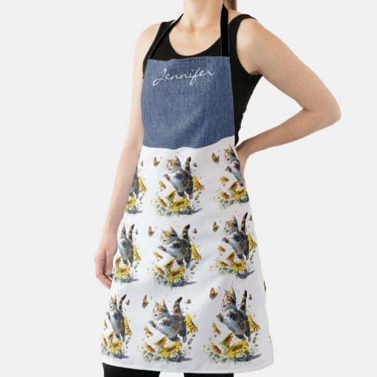 Personalisierte Cat-Sonnenblumen-Multimedia-Schürz Schürze (InSitu)
