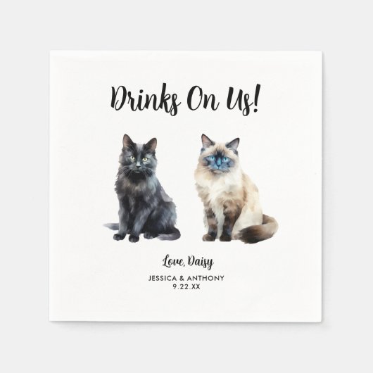 Personalisierte Cat Wedding Serviette (Vorderseite)