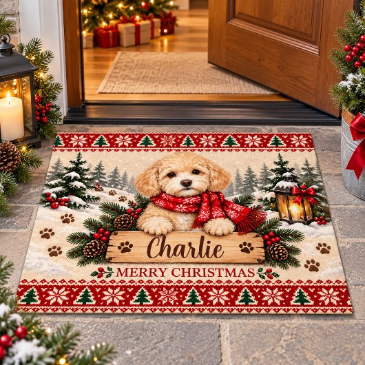 Personalisierte Cavapoo-Weihnachtsfußmatte Fußmatte