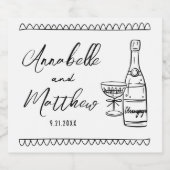 Personalisierte Champagner Hand Drawn Wedding Schaumweinetikett (Einzelnes Label)