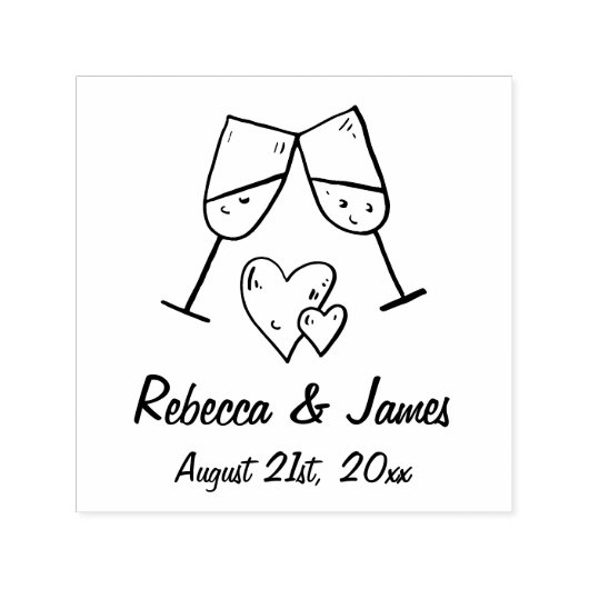 Personalisierte Champagner- und Herzensheiratsname Permastempel (Design)