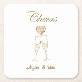 Personalisierte Champagnerbrille und Herz Rechteckiger Pappuntersetzer