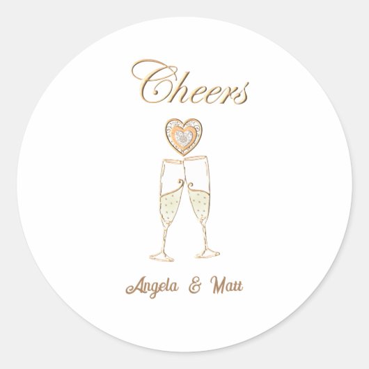 Personalisierte Champagnerbrille und Herz Runder Aufkleber (Vorderseite)