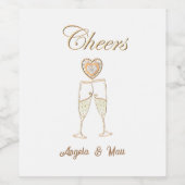 Personalisierte Champagnerbrille und Herz Weinetikett (Einzelnes Label)