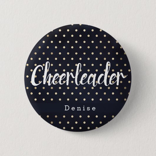 Personalisierte Cheerleader Navy Blue Gold Polka P Button (Vorderseite)