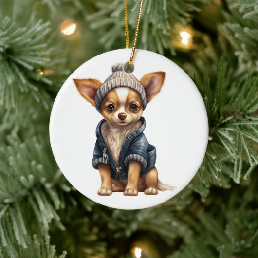 Personalisierte Chihuahua-Hundkunst Keramik Ornament (Baum)
