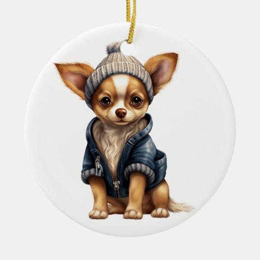 Personalisierte Chihuahua-Hundkunst Keramik Ornament (Vorne)