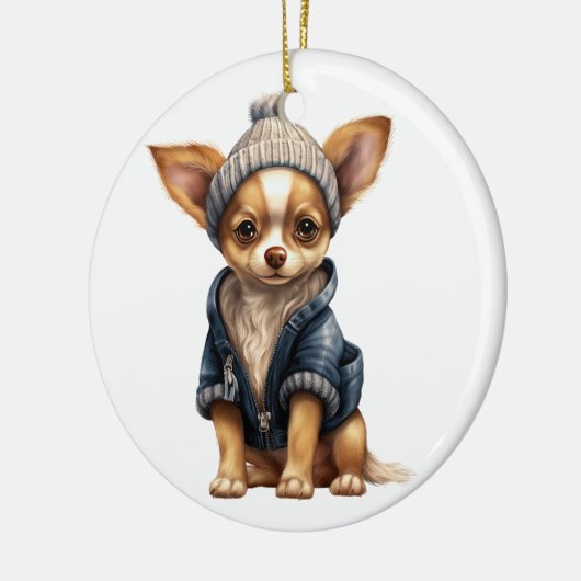 Personalisierte Chihuahua-Hundkunst Keramik Ornament (Links)