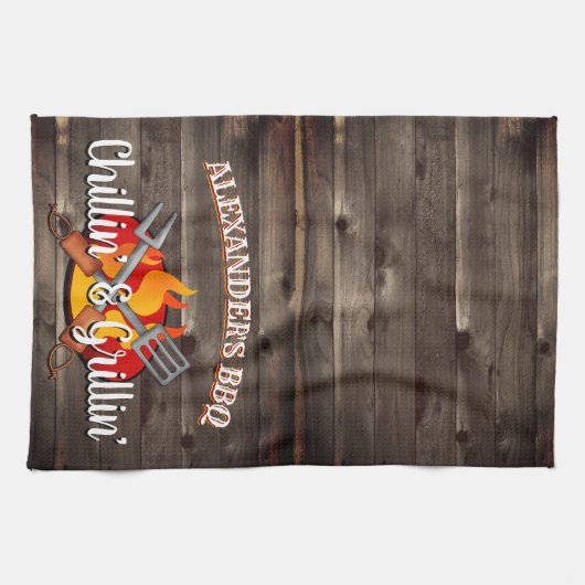 Personalisierte Chillin- und Grillin-GRILLEN Geschirrtuch (Horizontal)