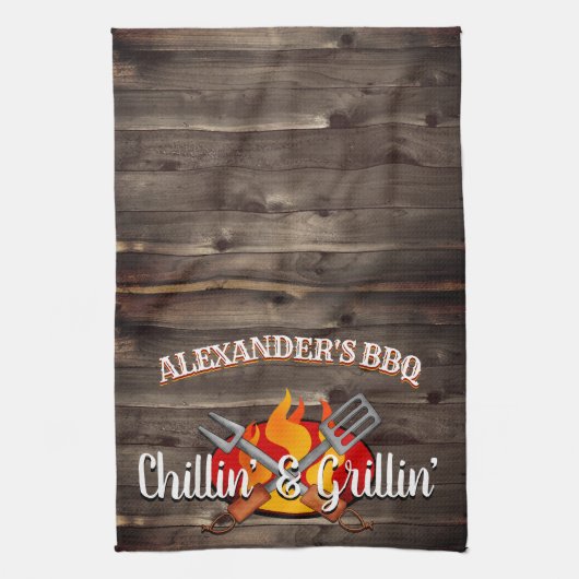 Personalisierte Chillin- und Grillin-GRILLEN Geschirrtuch (Vertikal)