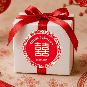 Personalisierte chinesische Hochzeit doppelte Freu Runder Aufkleber