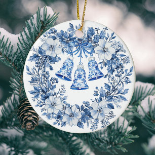 Personalisierte Chinoiserie Blau-Weiß-Kranzglocken Keramik Ornament