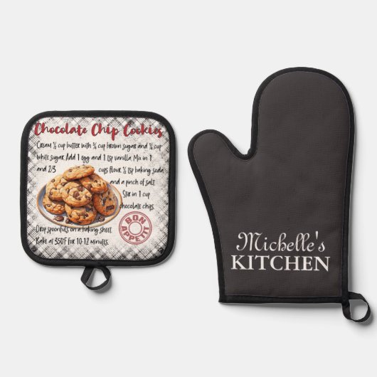 Personalisierte Chocolate Chip Cookies Backen Reze Ofenhandschuh & Topflappen-Set (Vorderseite)