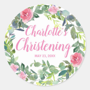 Personalisierte Christing Sticker mit rosa Blume