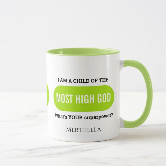 Personalisierte Christliche Superpower Green Monog Tasse (Rechts)