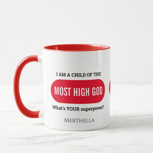Personalisierte Christliche Superpower Red Monogra Tasse (Links)