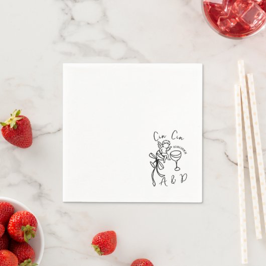 Personalisierte Cin Cin Cherub Cupid Handgezeichne Serviette (Beispiel)