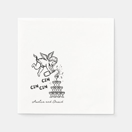 Personalisierte Cin Cin Cherub Cupid Handgezeichne Serviette (Vorderseite)