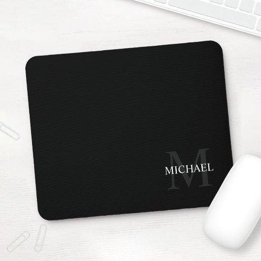 Personalisierte Classic Monogramm und Name Schwarz Mousepad