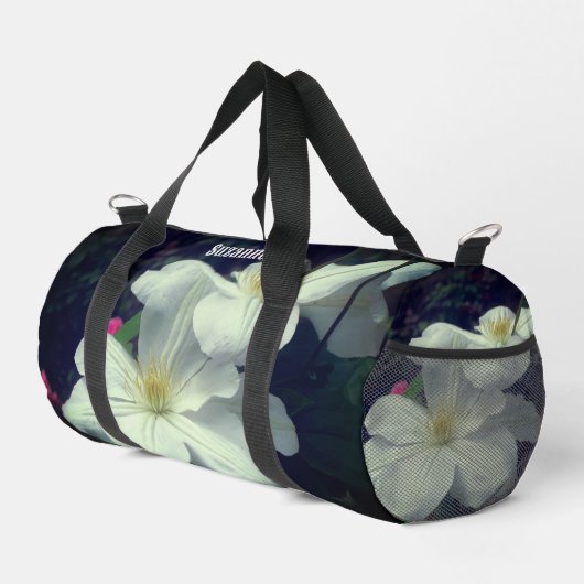 Personalisierte Clematis-Blumen Duffle Bag (Rechte Ecke)