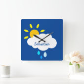 Personalisierte Cloud and Rain Square Wall Clock Quadratische Wanduhr (Zuhause)