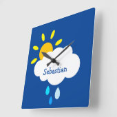 Personalisierte Cloud and Rain Square Wall Clock Quadratische Wanduhr (Winkel)