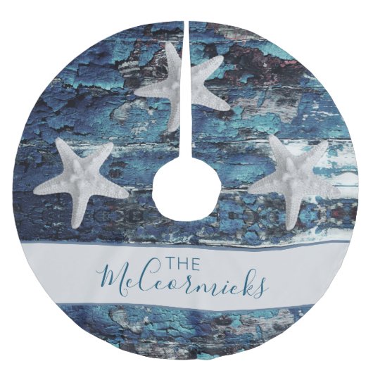 Personalisierte Coastblue Starfish Familie Polyester Weihnachtsbaumdecke (Vorderseite)