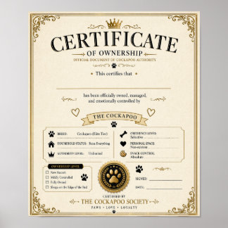Personalisierte Cockapoo-Besitzerurkunde – Hundege Poster