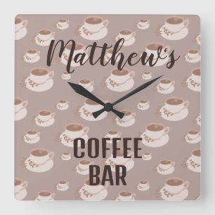 Personalisierte Coffee Bar Station Quadratische Wa Wanduhr