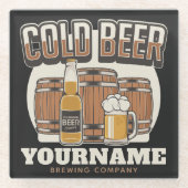 Personalisierte Cold Beer Oak Barrel Brauerei Glasuntersetzer (Vorderseite)
