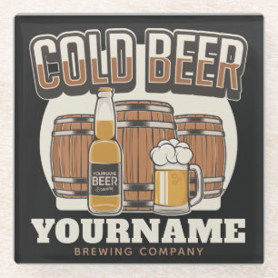 Personalisierte Cold Beer Oak Barrel Brauerei Glasuntersetzer