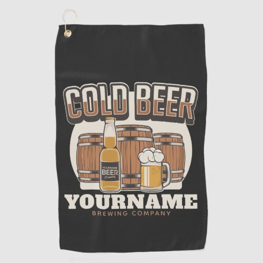Personalisierte Cold Beer Oak Barrel Brauerei Golfhandtuch (Vorderseite)