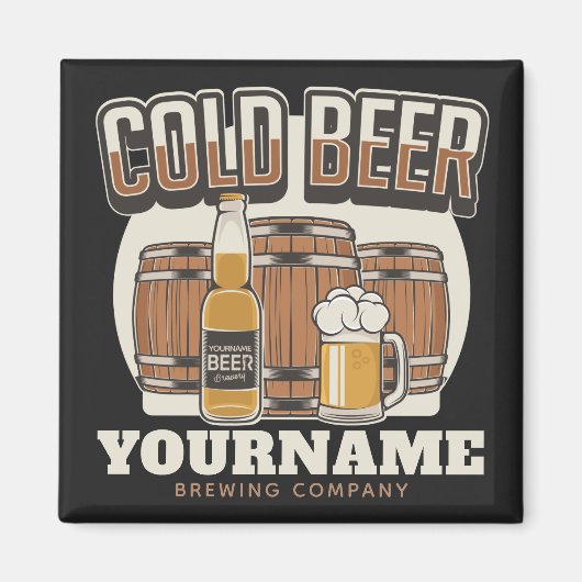 Personalisierte Cold Beer Oak Barrel Brauerei Magnet (Vorne)