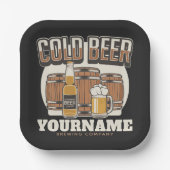 Personalisierte Cold Beer Oak Barrel Brauerei Pappteller (Vorderseite)