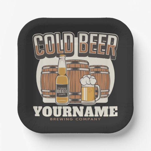 Personalisierte Cold Beer Oak Barrel Brauerei Pappteller (Vorderseite)