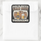 Personalisierte Cold Beer Oak Barrel Brauerei Quadratischer Aufkleber (Tasche)