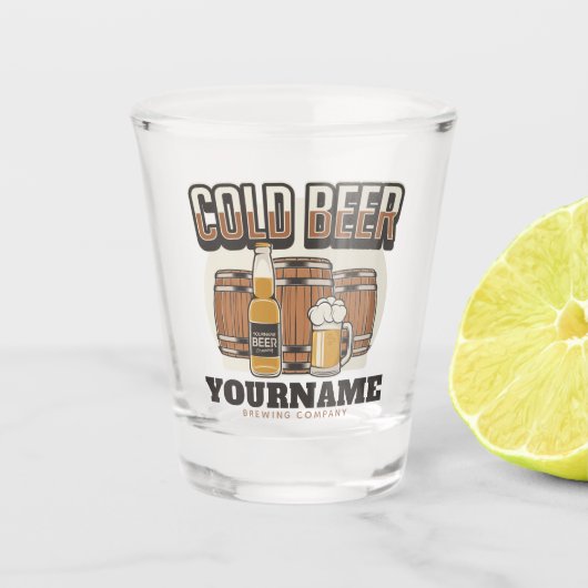 Personalisierte Cold Beer Oak Barrel Brauerei Schnapsglas (Vorderseite)