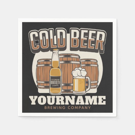 Personalisierte Cold Beer Oak Barrel Brauerei Serviette (Vorderseite)