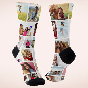 Personalisierte Collage mit 18 Fotos als individue Socken