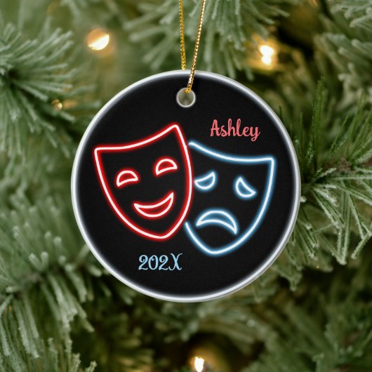 Personalisierte Comedy und Tragedy Masks Neon Keramik Ornament (Baum)