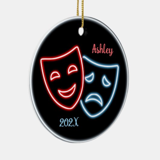 Personalisierte Comedy und Tragedy Masks Neon Keramik Ornament (Rechts)