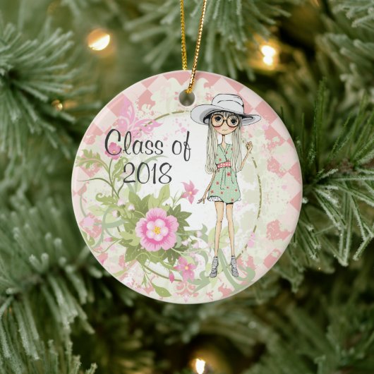 Personalisierte Coole Girl and Pink Blume Abschlus Keramikornament (Baum)