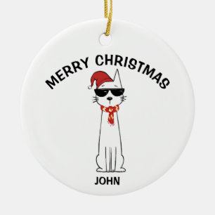 Personalisierte Coole Katze 1 Frohe Weihnachten Keramik Ornament
