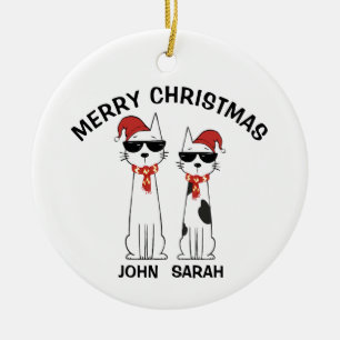 Personalisierte Coole Katze Frohe Weihnachten Keramik Ornament