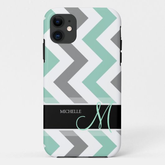 Personalisierte coole Minze und graues Zickzack Case-Mate iPhone Hülle (Rückseite)