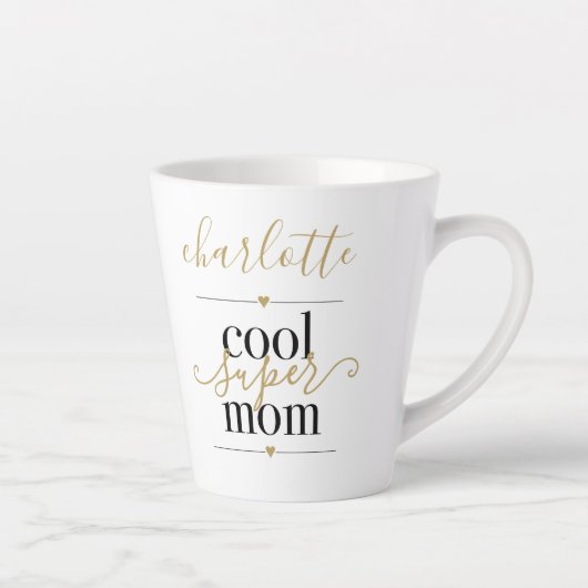 Personalisierte Coole Super Mama Schwarz-Gold Latt Milchtasse (Rechts)