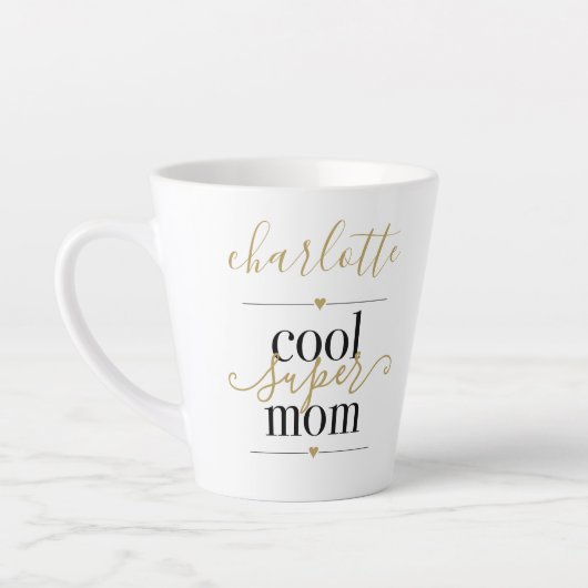 Personalisierte Coole Super Mama Schwarz-Gold Latt Milchtasse (Links)