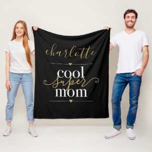 Personalisierte Coole Super Mama Schwarz und Gold Fleecedecke